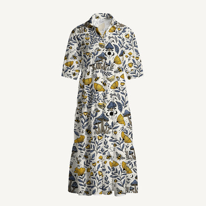 Bee Whisper Forest Print Midi Dress For Women With Pockets