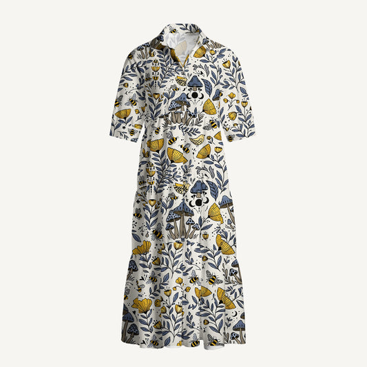 Bee Whisper Forest Print Midi Dress For Women With Pockets