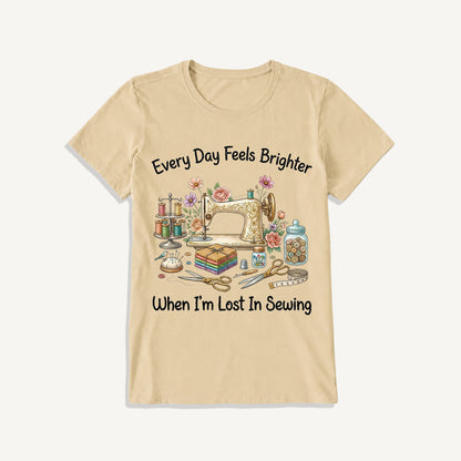 Lost in Sewing Joy Print Crew Neck Cotton Tee