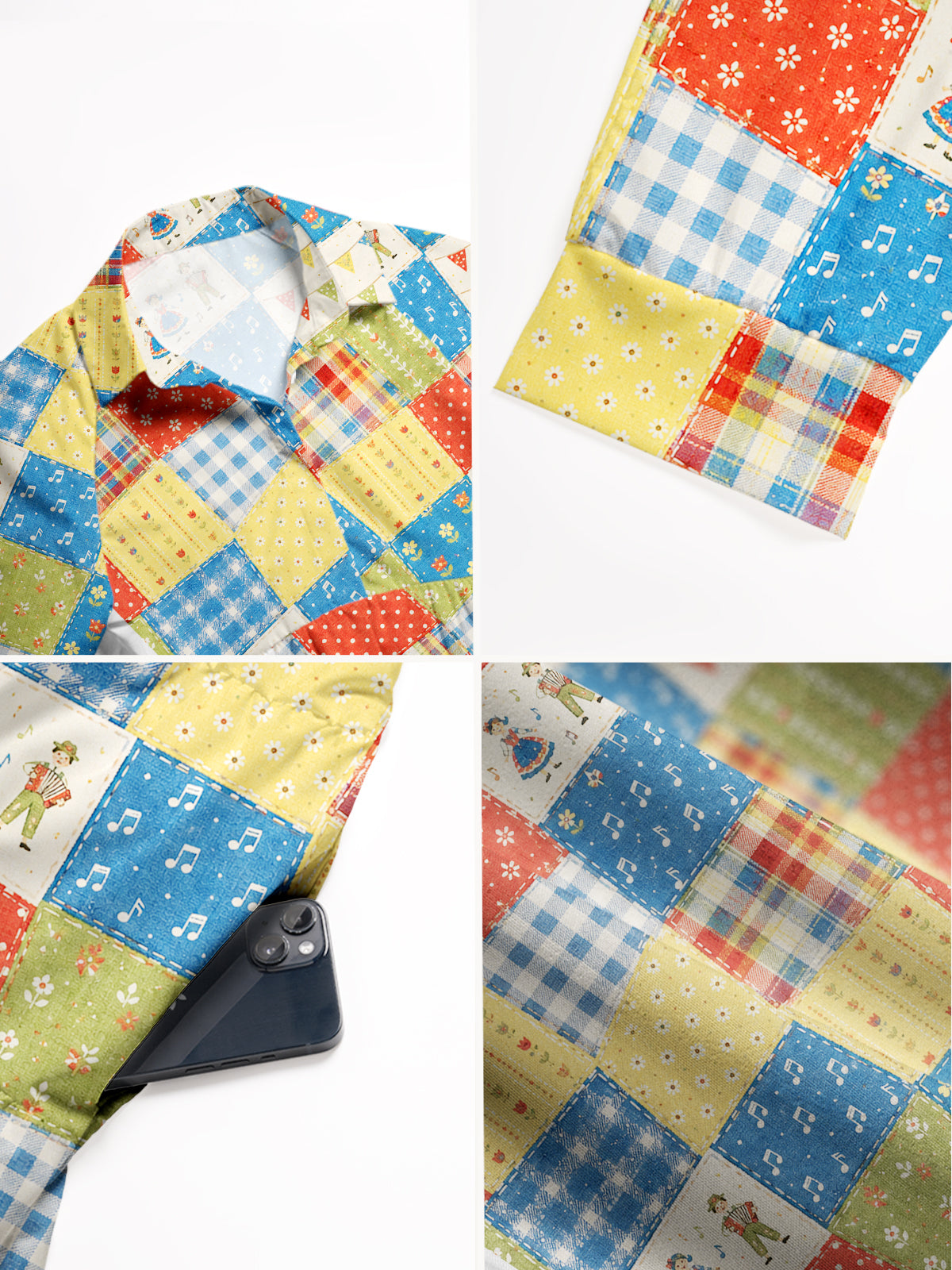 V Neck Collared Vintage Folk Patchwork Print Casual Midi Dress With Pockets