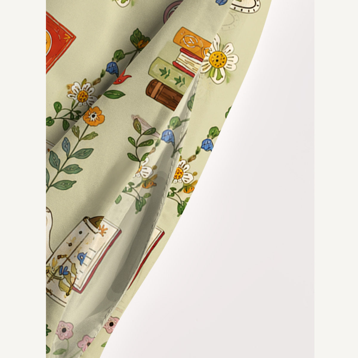 Tea Flowers and Books Print Wide Straps Maxi Dress With Pockets