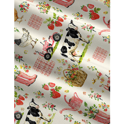 Watercolor Pink Farm Cow Chicken Print Jumpsuit with Pockets for Women
