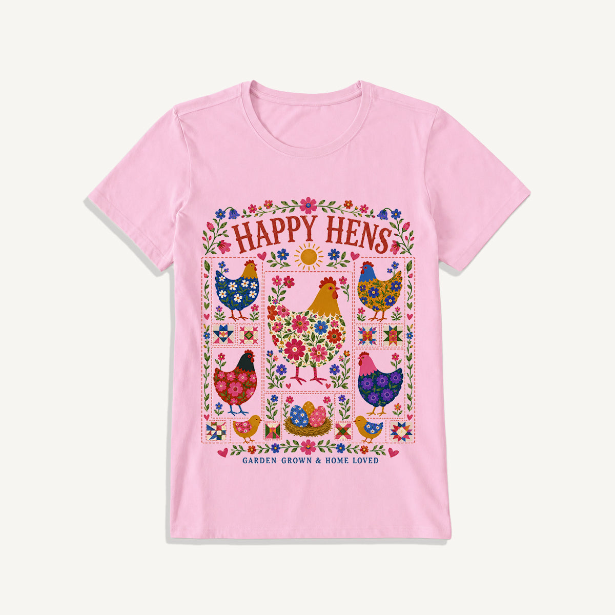 Happy Hens Floral Print Crew Neck Cotton Tee