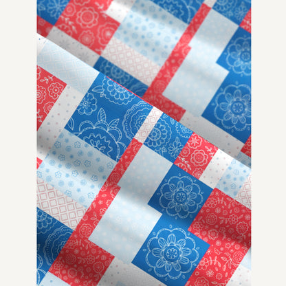 Patriotic Patchwork Print Wide Straps Maxi Dress With Pockets