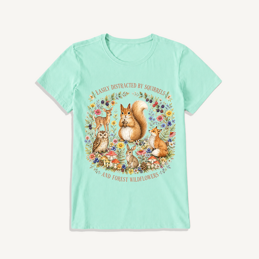 Woodland Wildflower Tales Print Crew Neck Cotton Tee
