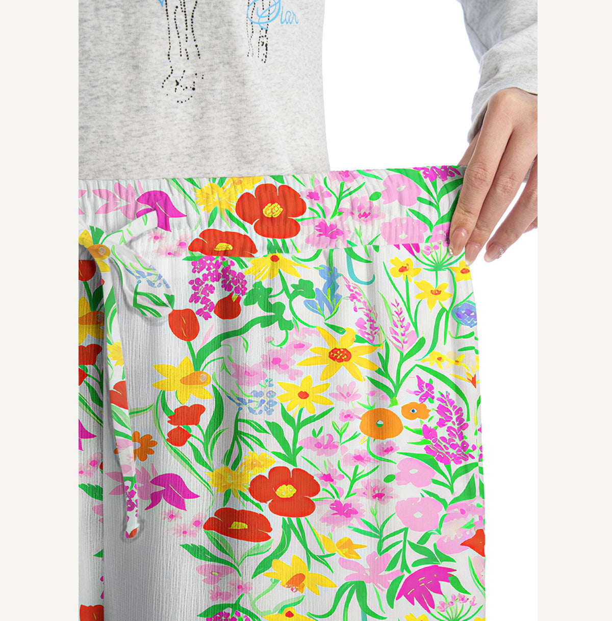 Elegant Garden Print Wide Leg Tie Waist Pants With Pockets