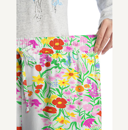 Elegant Garden Print Wide Leg Tie Waist Pants With Pockets