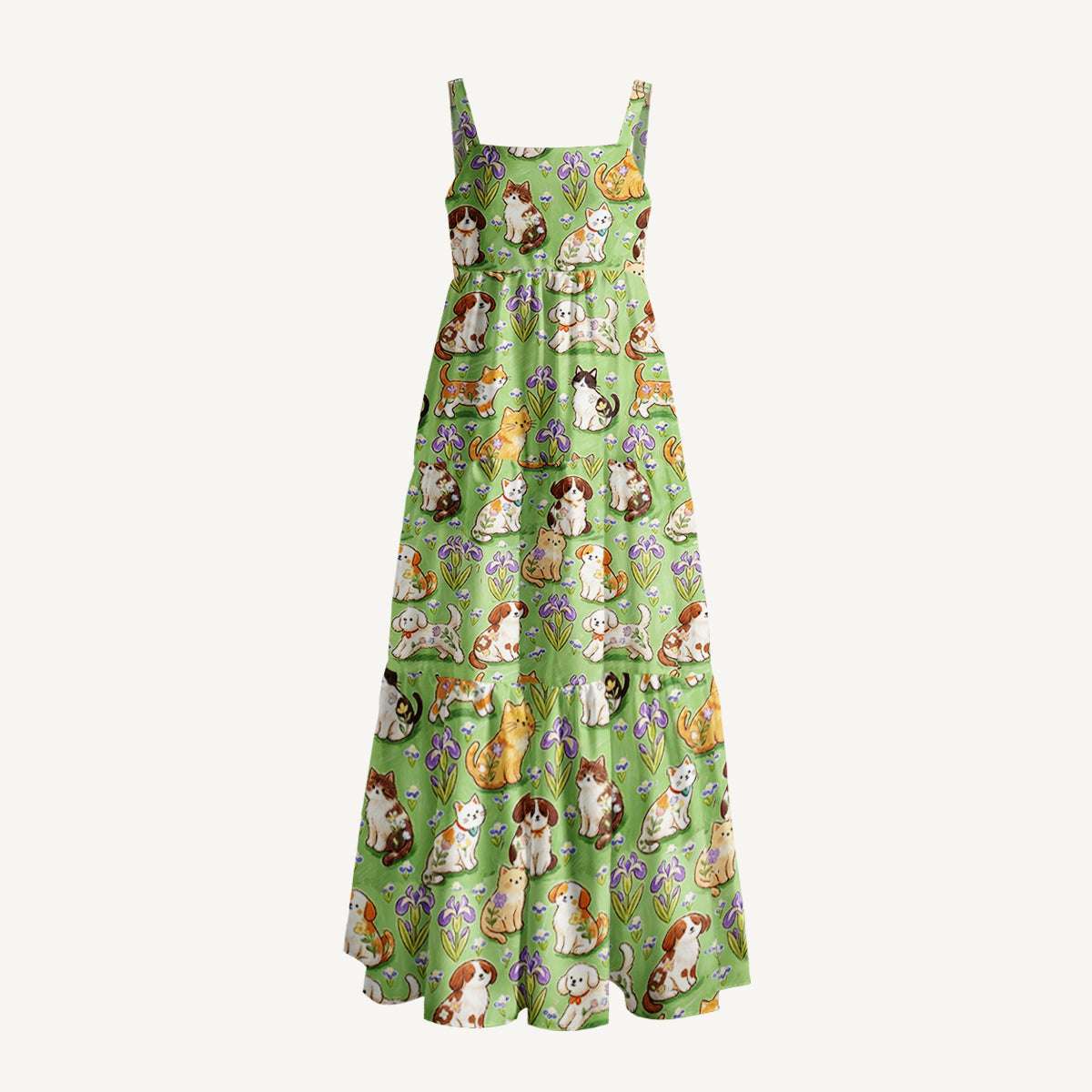 Puppy & Kitty Meadow Print Wide Straps Maxi Dress With Pockets