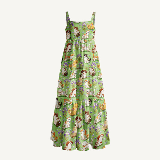 Puppy & Kitty Meadow Print Wide Straps Maxi Dress With Pockets
