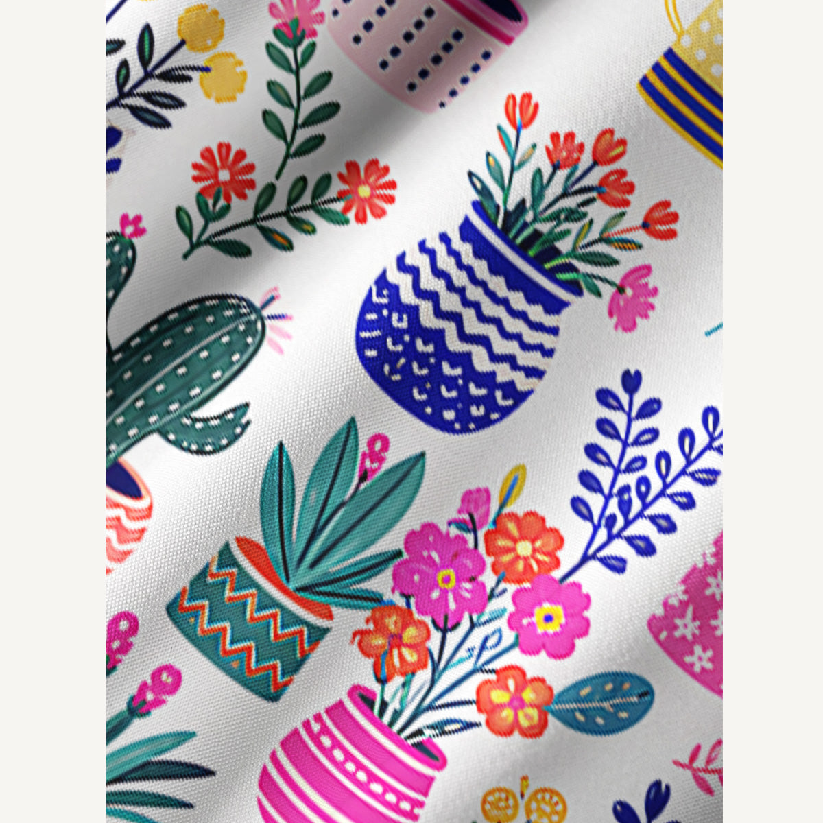 Cactus and Flowers Print Boho Tie‑Neck Smock Mini Dress