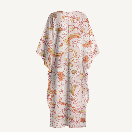 V‑Neck Dusty Bloom Whisper Kimono Sleeve Kaftan Dress