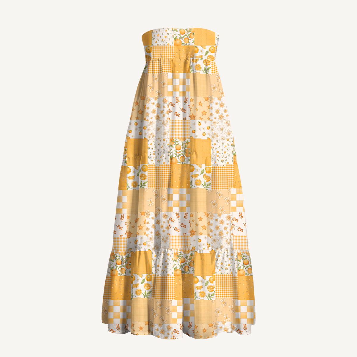 Lemon Sunshine Patchwork Print Convertible Maxi Skirt & Strapless Dress