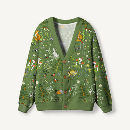 Whimsical Woodland Animal Print Ugly Cardigan Sweaters
