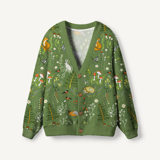 Whimsical Woodland Animal Print Ugly Cardigan Sweaters