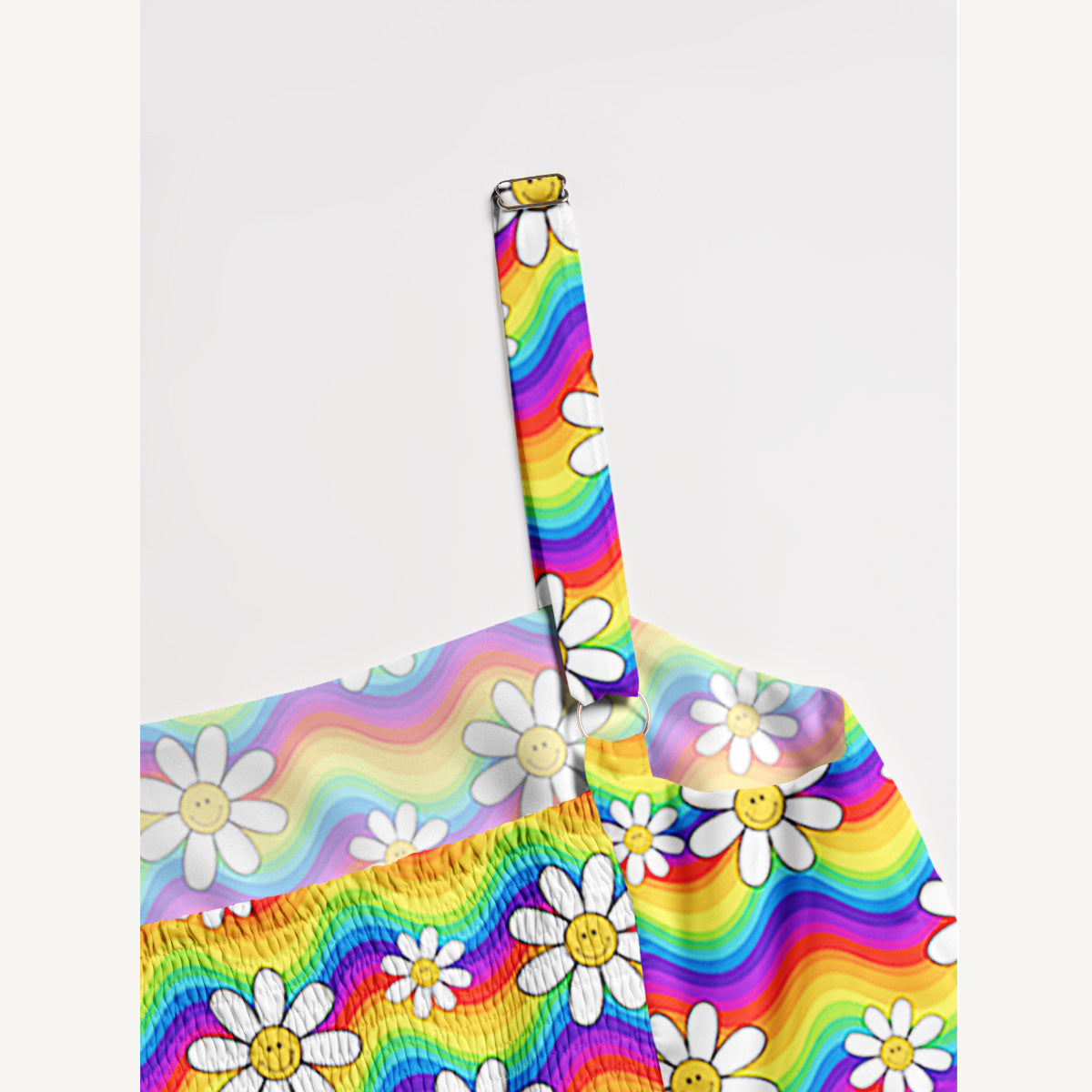 Rainbow Floral Print Wide Straps Maxi Dress With Pockets