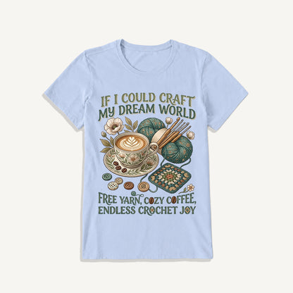 Cozy Coffee Crochet Dream Print Crew Neck Cotton Tee