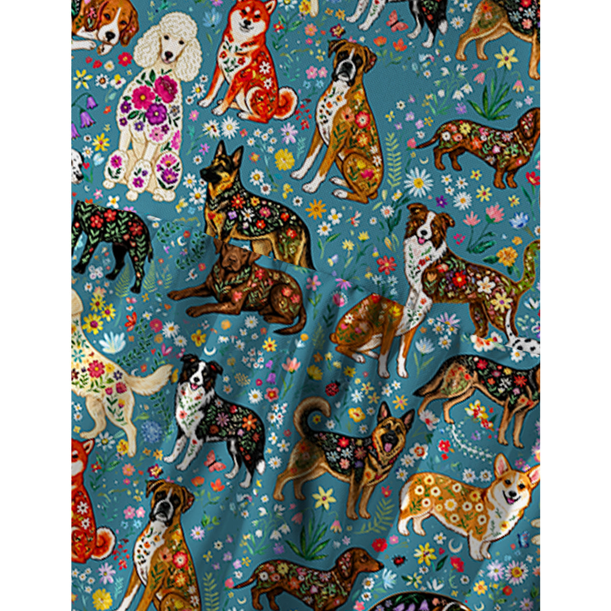 Cute Flower Dog Print Spaghetti Strap Mini Dress