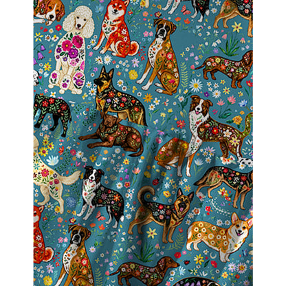 Cute Flower Dog Print Spaghetti Strap Mini Dress