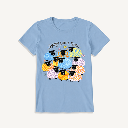 Colorful Happy Flock Print Crew Neck Cotton Tee