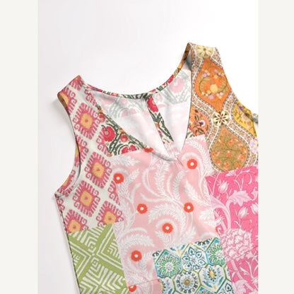 Colorful Bohemian Patchwork Print Boho Jumpsuit with Pockets for Women