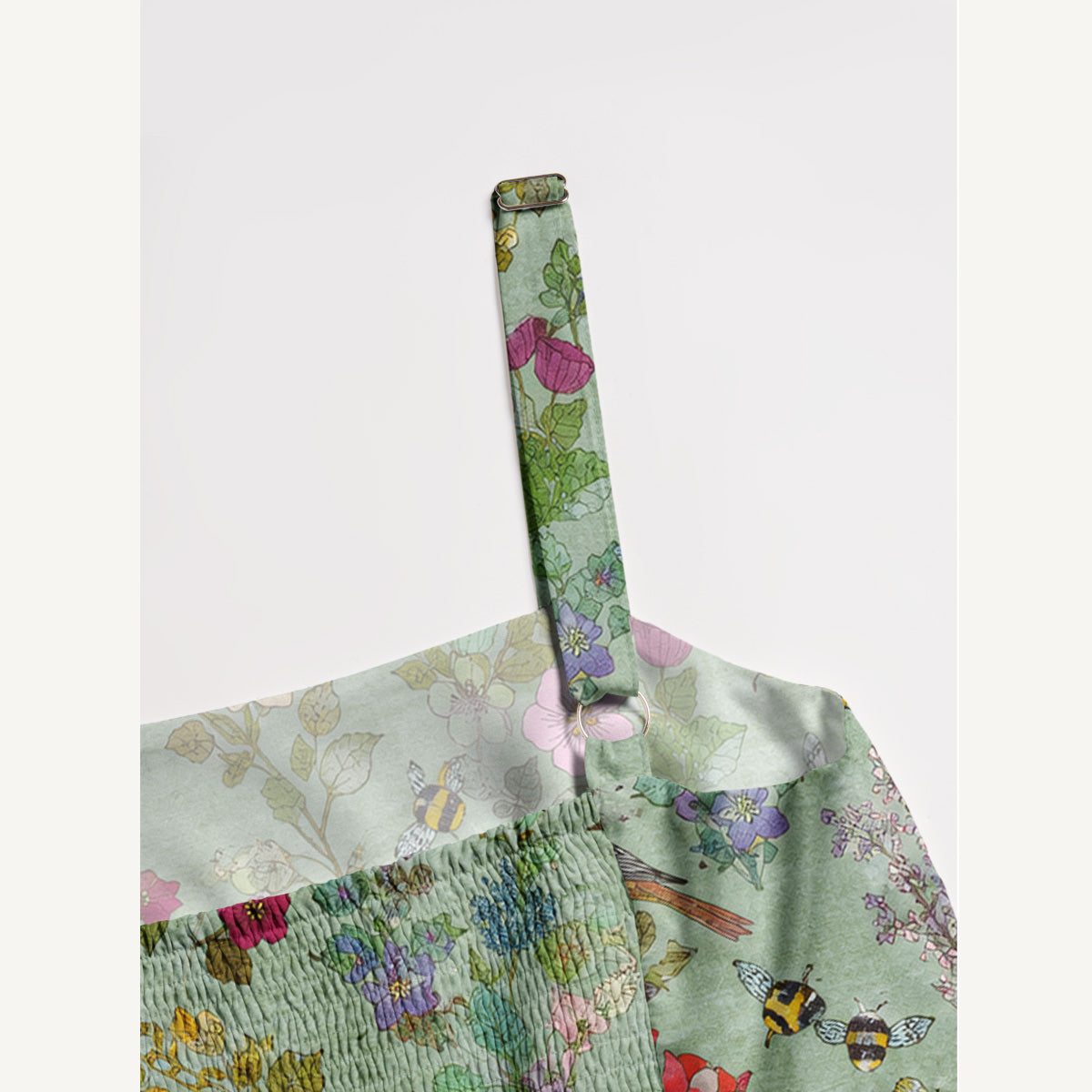 Hummingbirds and Bees Print Wide Straps Maxi Dress With Pockets