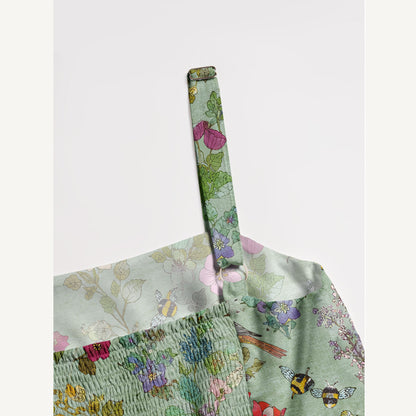 Hummingbirds and Bees Print Wide Straps Maxi Dress With Pockets