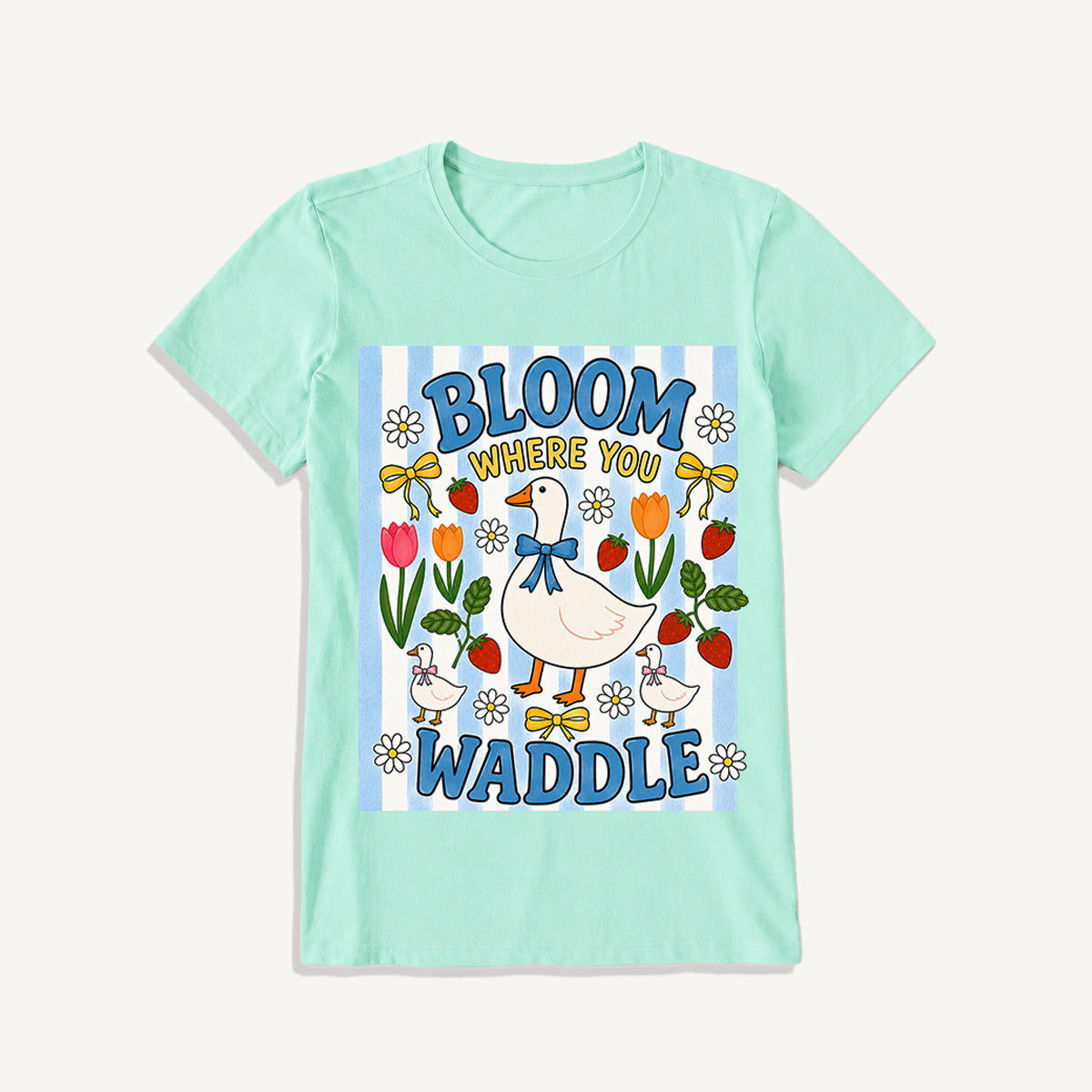 Strawberry Goose Garden Print Crew Neck Cotton Tee