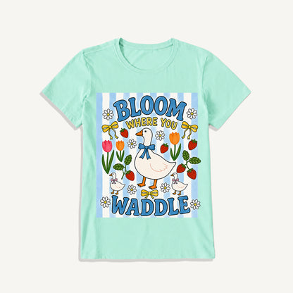 Strawberry Goose Garden Print Crew Neck Cotton Tee
