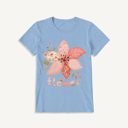 Blush Patchwork Flower Print Crew Neck Cotton Tee