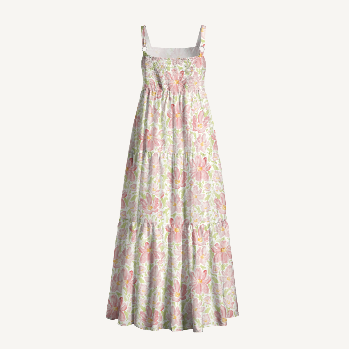 Square Neck Cosmos Flower Print Wide Straps Maxi Dress With Pockets