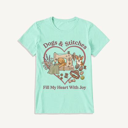 Puppy Stitches and Joy Print Crew Neck Cotton Tee