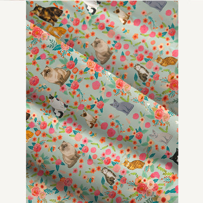 Square Neck Flower Cat Print Wide Straps Maxi Dress With Pockets