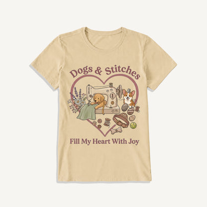 Puppy Stitches and Joy Print Crew Neck Cotton Tee