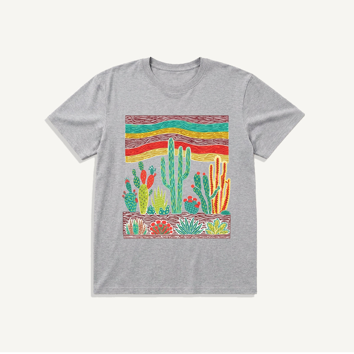 Desert Cactus Skies Print Crew Neck Cotton Tee