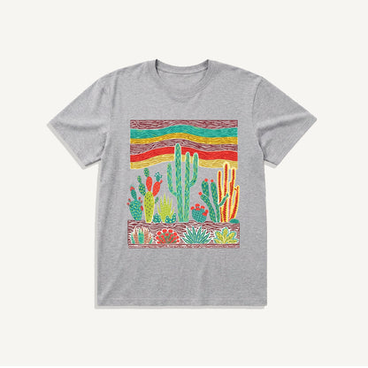 Desert Cactus Skies Print Crew Neck Cotton Tee