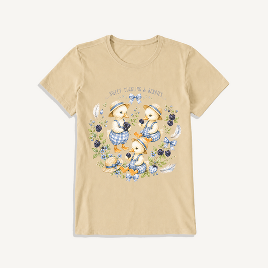 Sweet Berry Ducklings Print Crew Neck Cotton Tee