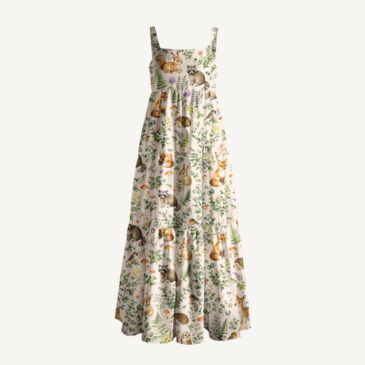 Woodland Creatures Blush Print Wide Straps Maxi Dress With Pockets