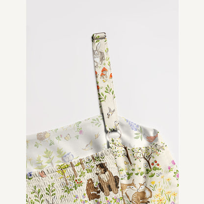 Whimsical Forest Animals Print Wide Straps Maxi Dress With Pockets