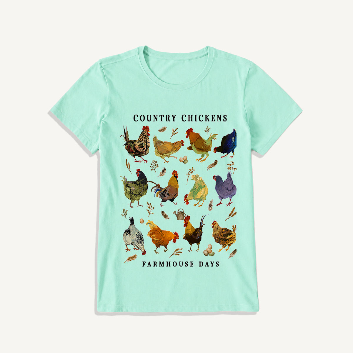 Country Chicken Farmhouse Collection Print Crew Neck Cotton Tee