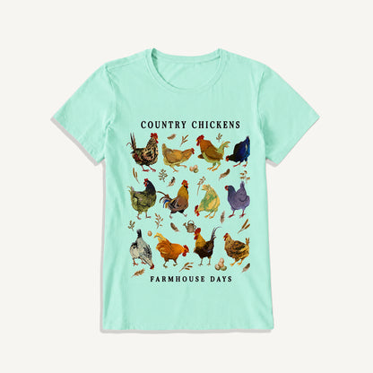 Country Chicken Farmhouse Collection Print Crew Neck Cotton Tee