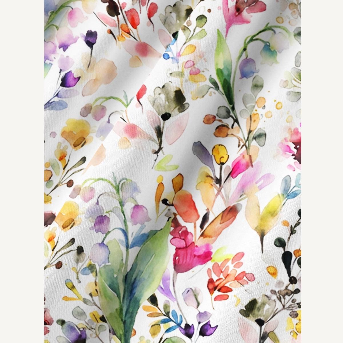 Watercolor Wildflower Garden Print Cotton Wide Straps Maxi Dress With Pockets