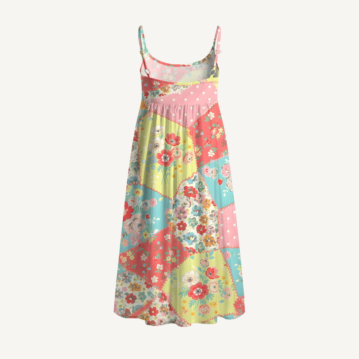 Colorful Blossom Patchwork Spaghetti Strap Mini Dress