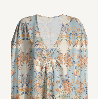 V‑Neck Azure Lily Palace Kimono Sleeve Kaftan Dress