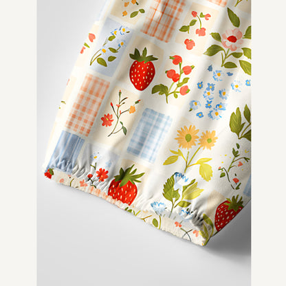 Strawberry Garden Patchwork Print Boho Long Sleeve Tie‑Neck Smock Mini Dress