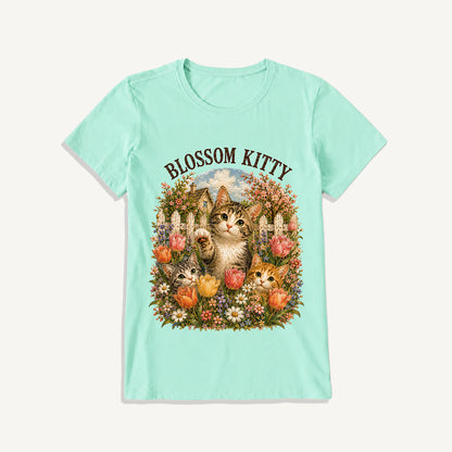 Blossom Kitty Cottage Print Crew Neck Cotton Tee