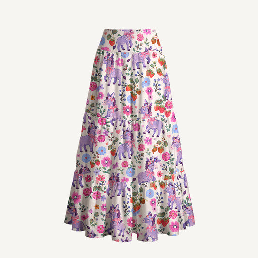 Strawberry Blossom Donkeys Print Convertible Maxi Skirt & Strapless Dress