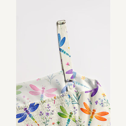 Colorful Dragonflies Print Wide Straps Maxi Dress With Pockets