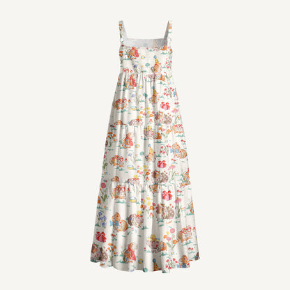 Guinea Pig Picnic Print Wide Straps Maxi Dress With Pockets
