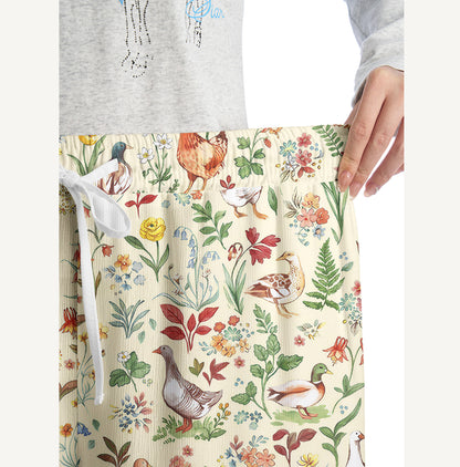 Countryside Garden Critter Print Wide Leg Tie Waist Pants With Pockets