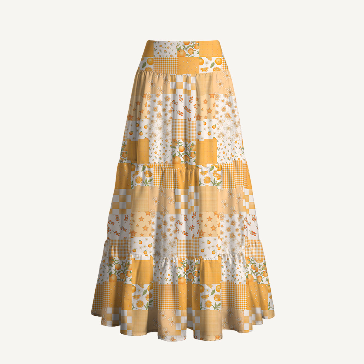 Lemon Sunshine Patchwork Print Convertible Maxi Skirt & Strapless Dress